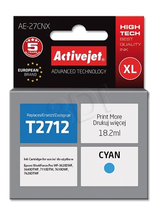 Attēls no Activejet AE-27CNX Ink cartridge (replacement for Epson 27XL T2712; Supreme; 18 ml; cyan)