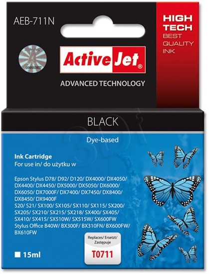 Picture of Activejet AEB-711N Ink cartridge (replacement for Epson T0711, T0891, T1001; Supreme; 15 ml; black)