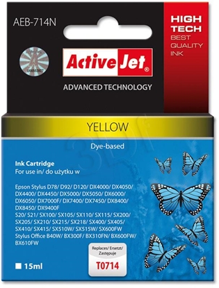 Attēls no Activejet AEB-714N Ink cartridge (replacement for Epson T0714, T0894, T1004; Supreme; 15 ml; yellow)