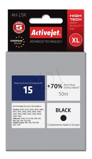 Picture of Activejet AH-15R Ink cartridge (Replacement for HP 15 C6615N; Premium; 50 ml; black)