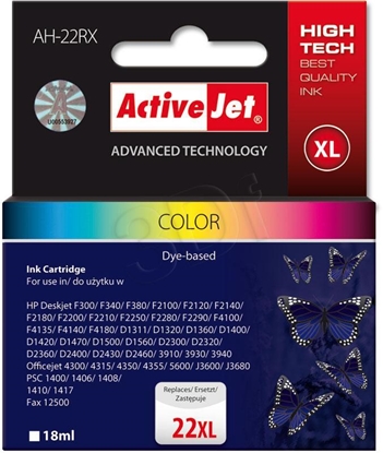 Attēls no Activejet AH-22RX Ink cartridge (replacement for HP 22XL C9352A; Premium; 18 ml; color)