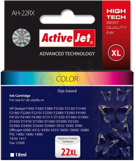 Изображение Activejet AH-22RX Ink cartridge (replacement for HP 22XL C9352A; Premium; 18 ml; color)