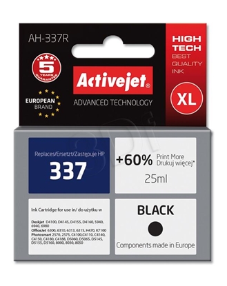 Picture of Activejet AH-337R Ink Cartridge (replacement for HP 337 C9364EE; Premium; 25 ml; black)