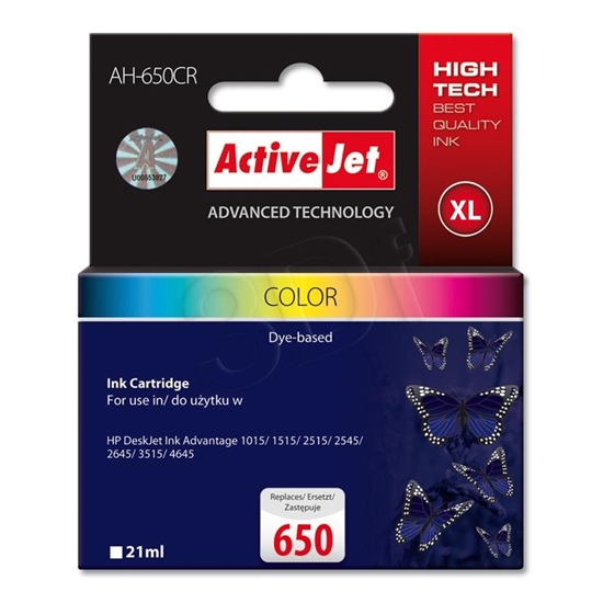 Picture of Activejet AH-650CR ink (replacement for HP 650 CZ102AE; Premium; 21 ml; color)