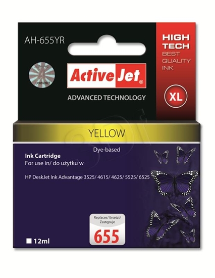 Изображение Activejet AH-655YR ink (replacement for HP 655 CZ112AE; Premium; 12 ml; yellow)