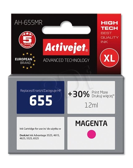 Picture of Activejet AH-655MR ink (replacement for HP 655 CZ111AE; Premium; 12 ml; magenta)