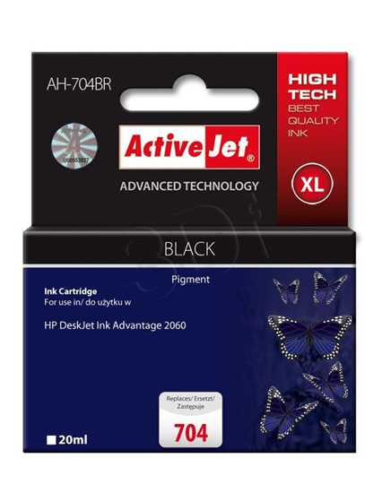 Picture of Activejet AH-704BR HP Printer Ink, Compatible with HP 704 CN692AE; Premium; 20 ml; black. Prints 70% more.