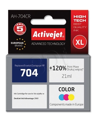 Picture of Activejet AH-704CR Ink Cartridge (replacement for HP 704 CN693AE; Premium; 21 ml; colour)