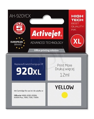 Attēls no Activejet AH-920YCX Ink Cartridge (replacement for HP 920XL CD974AE; Premium; 12 ml; yellow)