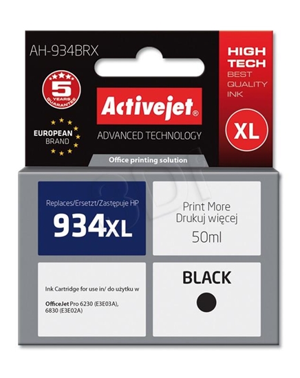 Изображение Activejet AH-934BRX ink (replacement for HP 934XL C2P23AE; Premium; 50 ml; black)