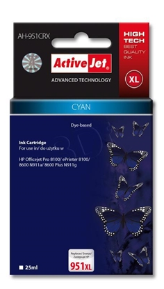 Изображение Activejet AH-951CRX Ink Cartridge (replacement for HP 951XL CN046AE; Premium; 25 ml; cyan)