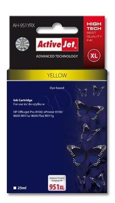 Attēls no Activejet AH-951YRX Ink Cartridge (replacement for HP 951XL CN048AE; Premium; 25 ml; yellow)