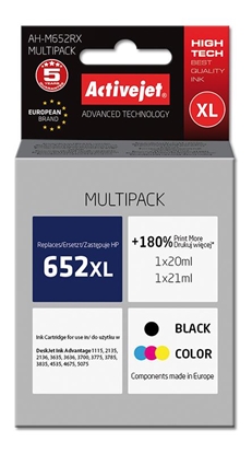 Изображение Activejet AH-M652RX ink (replacement for HP 652 F6V25AE/F6V24AE; Premium; 1 x 20 ml, 1 x 21 ml; black, color)