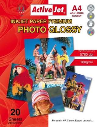 Attēls no Activejet AP4-180G20 glossy photo paper; for ink printers; A4; 20 pcs