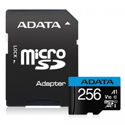 Attēls no ADATA CARD MICROSDHC       256GB UHS-I CL10 100/20 MB/s W/1 Adap.