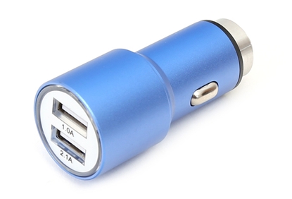 Изображение Omega car charger 2xUSB 2100mA Metal, blue (43343)