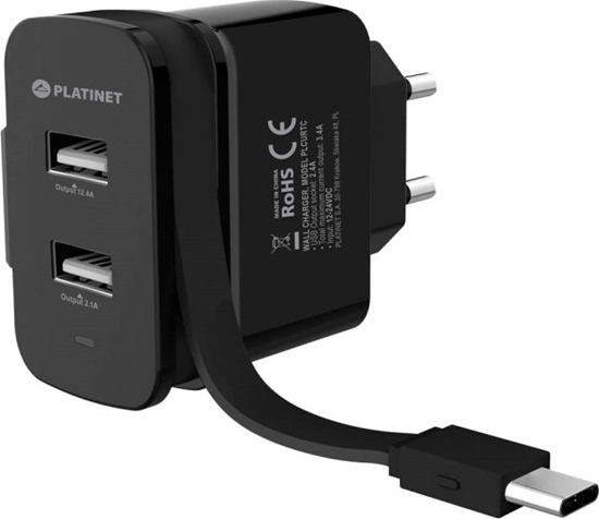 Изображение Platinet charger 2xUSB 3,4A + USB-C cable (44654)