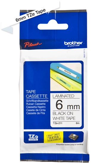 Picture of Brother TZe211 label-making tape Black on white TZe