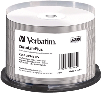 Attēls no 1x50 Verbatim CD-R 80 / 700MB 52x white wide printable NON-ID