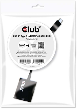 Изображение CLUB3D USB 3.1 Type C to HDMI 2.0 UHD 4K 60Hz Active Adapter