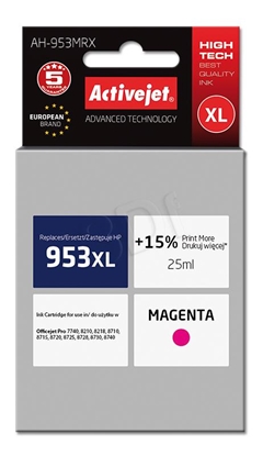 Изображение Activejet AH-953MRX ink (replacement for HP 953XL F6U17AE; Premium; 25 ml; magenta)