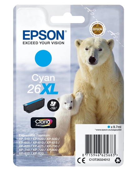 Picture of Epson Polar bear Singlepack Cyan 26XL Claria Premium Ink