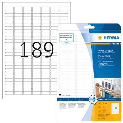 Picture of HERMA Labels A4 25,4x10 mm white extra strong adhesion paper matt 4725 pcs.