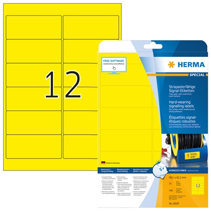 Picture of HERMA Labels signalling hard-wearing A4 99,1x42,3 mm yellow strong adhesion film matt weatherpr. 300 pcs.