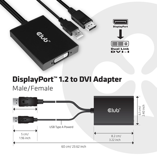 Picture of CLUB3D DisplayPort to Dual Link DVI-D HDCP ON version Active Adapter M/F