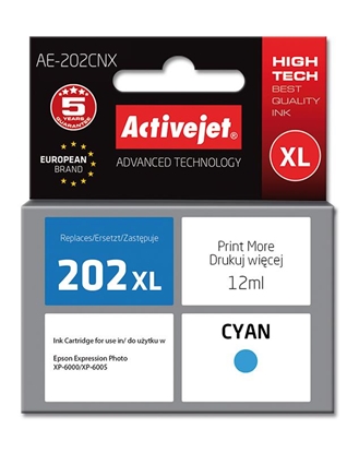 Attēls no Activejet AE-202CNX ink (replacement for Epson 202XL H24010; Supreme; 12 ml; cyan)