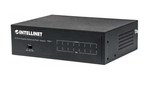 Изображение Intellinet 8-Port Gigabit Ethernet PoE+ Switch, IEEE 802.3at/af Power over Ethernet (PoE+/PoE) Compliant, 60 W, Desktop (Euro 2-pin plug)