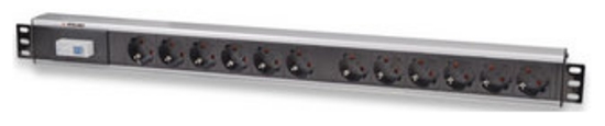 Picture of Intellinet Vertical Rackmount 12-Way Power Strip - German Type, With Single Air Switch, No Surge Protection (Euro 2-pin plug)