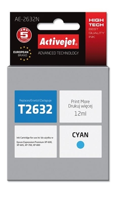 Picture of Activejet AE-2632N Ink cartridge (replacement for Epson 26 T2632; Supreme; 12 ml; cyan)