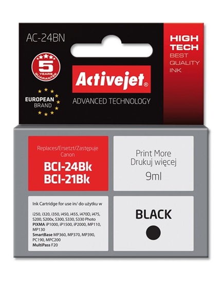 Изображение Activejet AC-24BN ink (replacement for Canon BCI-24Bk; Supreme; 9 ml; black)