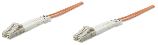 Picture of Intellinet Fiber Optic Patch Cable, OM2, LC/LC, 3m, Orange, Duplex, Multimode, 50/125 µm, LSZH, Fibre, Lifetime Warranty, Polybag