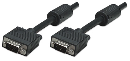 Attēls no Manhattan VGA Monitor Cable (with Ferrite Cores), 10m, Black, Male to Male, HD15, Cable of higher SVGA Specification (fully compatible), Shielding with Ferrite Cores helps minimise EMI interference for improved video transmission, Lifetime Warranty, Polyb