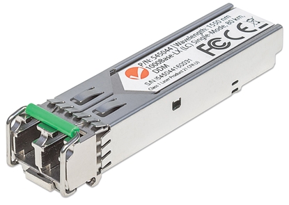 Изображение Intellinet Transceiver Module Optical, Gigabit Fiber SFP, 1000Base-Lx (LC) Single-Mode Port, 80km, MSA Compliant, Equivalent to Cisco GLC-ZX-SMD, Fibre, Three Year Warranty