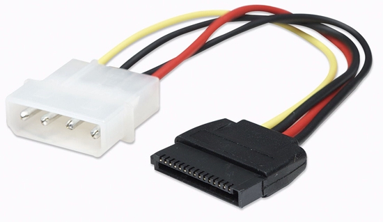 Изображение Manhattan SATA Power Cable, 4 Pin to 15 Pin, 16cm, Lifetime Warranty, Polybag