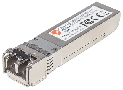 Attēls no Intellinet Transceiver Module Optical, 10 Gigabit Fiber SFP+, 10GBase-SR (LC) Multi-Mode Port, 300m, MSA Compliant, Equivalent to Cisco SFP-10G-SR, Fibre, Three Year Warranty