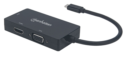 Attēls no Manhattan USB-C Dock/Hub, Ports (x3): DVI-I, HDMI and VGA Ports, Note: Only One Port can be used at a time, External Power Supply Not Needed, Cable 10cm, Black, Three Year Warranty, Blister