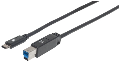 Picture of Manhattan USB-C to USB-B Cable, 2m, Male to Male, Black, 5 Gbps (USB 3.2 Gen1 aka USB 3.0), 3A (fast charging), Equivalent to USB315CB2M, SuperSpeed USB, Lifetime Warranty, Polybag