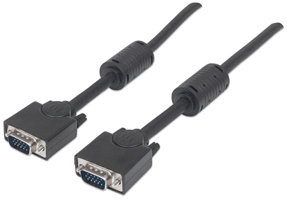 Attēls no Manhattan VGA Monitor Cable (with Ferrite Cores), 3m, Black, Male to Male, HD15, Cable of higher SVGA Specification (fully compatible), Shielding with Ferrite Cores helps minimise EMI interference for improved video transmission, Lifetime Warranty, Polyba