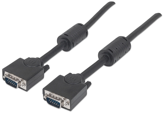 Picture of Manhattan VGA Monitor Cable (with Ferrite Cores), 3m, Black, Male to Male, HD15, Cable of higher SVGA Specification (fully compatible), Shielding with Ferrite Cores helps minimise EMI interference for improved video transmission, Lifetime Warranty, Polyba
