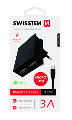 Изображение Swissten Premium Travel Charger USB 3A / 15W With Micro USB Cable 1.2m