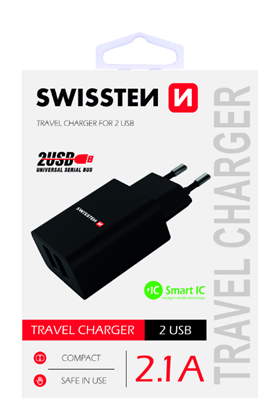 Изображение Swissten Premium Travel Charger 2 x USB 2.1А / 10.5W