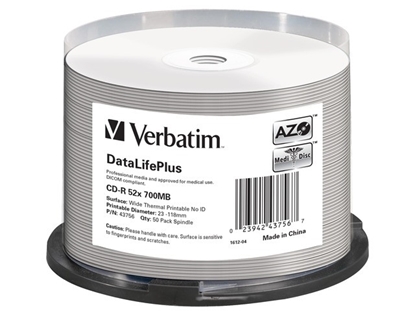 Attēls no 1x50 Verbatim CD-R 80 / 700MB 52x white wide thermal printable