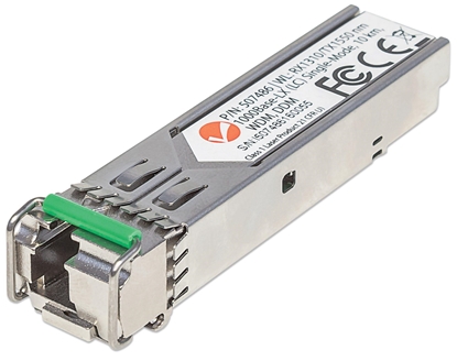 Изображение Intellinet Transceiver Module Optical, Gigabit Fiber WDM Bi-Directional SFP, 1000Base-Lx (LC) Single-Mode Port, 10km, WDM (Rx1310/Tx1550), MSA Compliant, Equivalent to Cisco GLC-BX-D, Fibre, Three Year Warranty