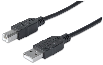 Attēls no Manhattan USB-A to USB-B Cable, 1m, Male to Male, 480 Mbps (USB 2.0), Equivalent to USB2HAB1M, Hi-Speed USB, Black, Lifetime Warranty, Polybag