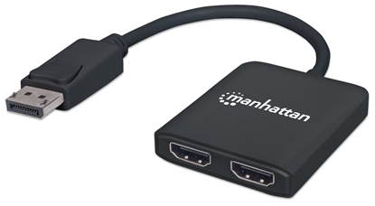 Attēls no Manhattan DisplayPort 1.2 to 2-Port HDMI Splitter Hub with MST, 4K@30Hz, USB-A Powered, Video Wall Function, HDCP 2.2, Black, Three Year Warranty, Blister
