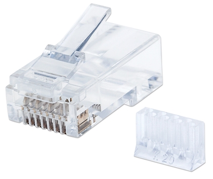 Picture of Intellinet RJ45 Modular Plugs, Cat6, UTP, 3-prong, for solid wire, 15 µ gold plated contacts, 90 pack